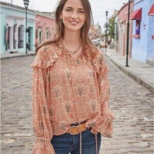 Sundance Womens Small‎ Madeleine Sweet Peasant Boho Blouse Long Sleeve Sheer Top